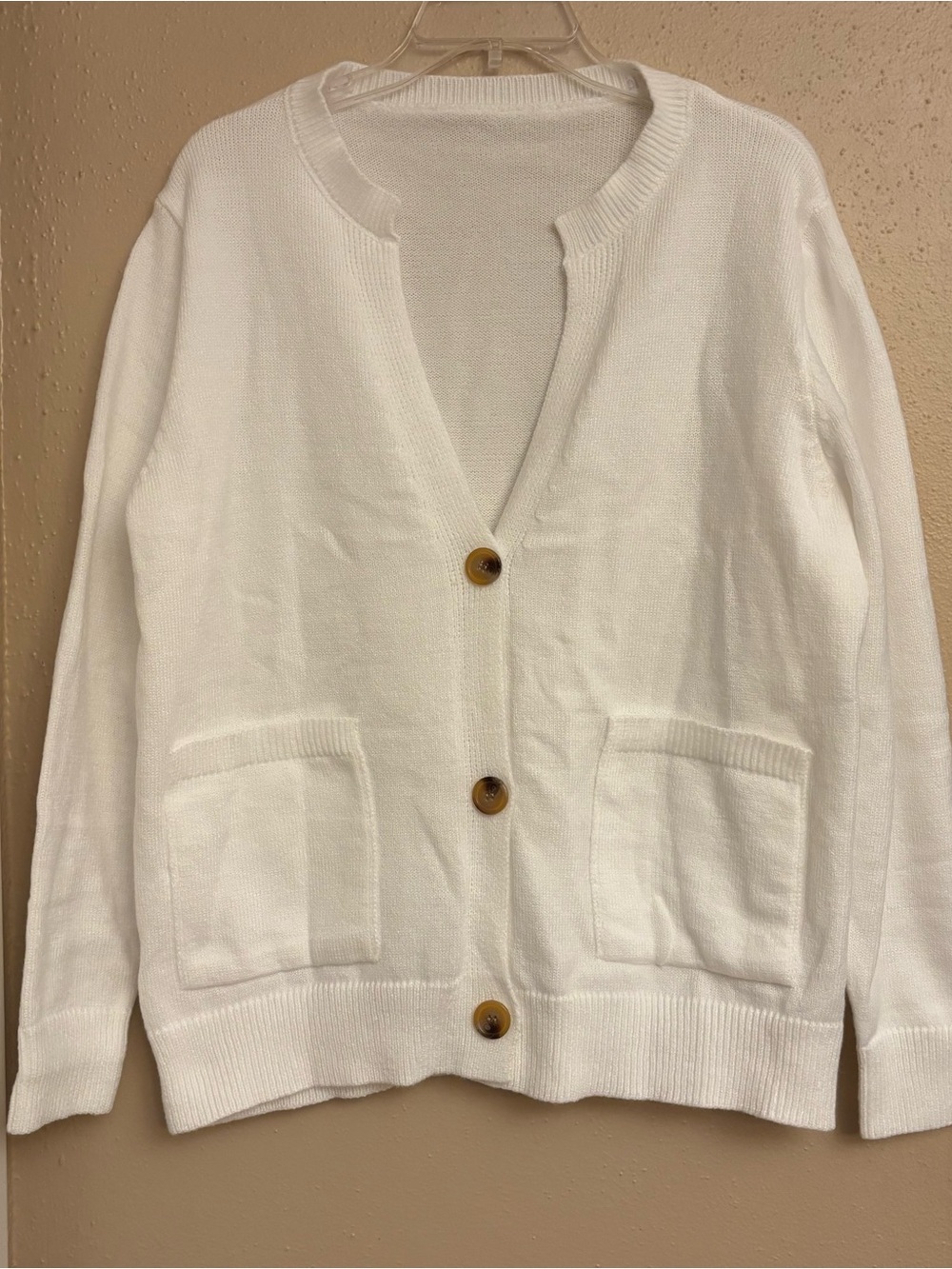 White Button-Front Pocket Cardigan Sweater
